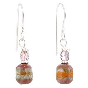 Dainty Czech Glass Bead and Sterling Silver Dangle Earrings, #8631