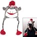 Adult Size Sock Monkey Bomber Knit Hat with thick woven exterior with a warm poly-fleece interior lining