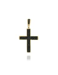 1.15 Carat Black Diamond Cross Pendant in 14k Yellow gold