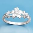 Sterling Silver Ring - Plumeria with Clear CZ and Satin Finish - 9 mm x 2 mm, Sizes 4-9 Sterling Silver Ring - Plumeria with Clear CZ and Satin Finish - 9 mm x 2 mm, Sizes 4-9