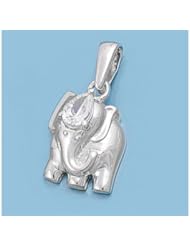 Sterling Silver Clear CZ Elephant Cute Pendant Classic Charm Pure 925 New 14mm with 0.8mm Snake Chain