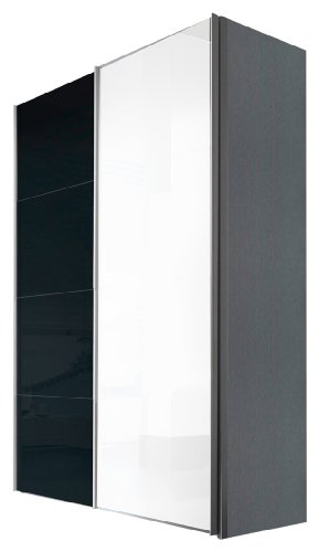Solutions 49130-400 Schwebet&uuml;renschrank 150 x 216 x 68 cm / silber / Spiegel / Glas-schwarz