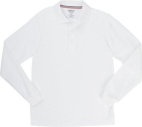 French Toast School Uniform Boys Long Sleeve Pique Polo Shirt, White, Small (6/7)