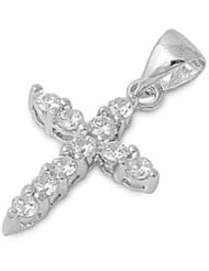 Sterling Silver Clear CZ Cross Pendant Classic Wholesale Charm Pure 925 New 10mm with 1.2mm Rope Chain