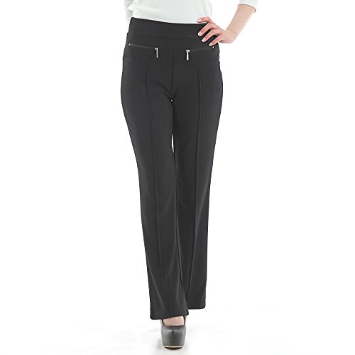 シルエット 細 見え 美脚 パンツ ストレッチ ウエスト ゴム ストレート ブラック c【LL】