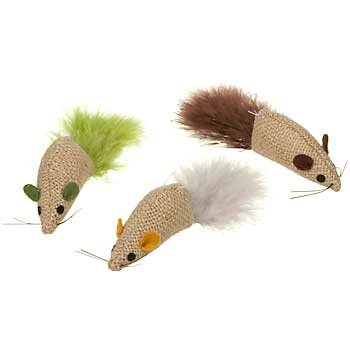 PETCO Burlap Mice with Feathers Catnip Cat Toys