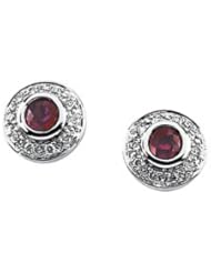 Ann Harrington Jewelry 14k White Gold 3.5 mm Genuine Ruby And 1/10 Ct Tw Diamond Bezel Earrings