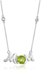 Sterling Silver Peridot Mom Pendant Necklace, 18'"