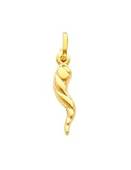 14K Yellow Gold Small Twisted Cornicello Italian Horn Lucky Charm Pendant