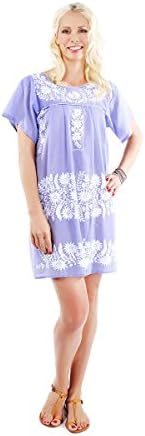 Spun Vintage Style Women's Dress Tunic (EWO Design) Free Size Fit S To L White Embroidery Denim