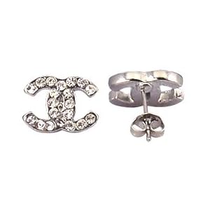 Silver plated CC stud earrings - fitted with swarovski crystals - size 10MM - hand polished to a very high jewellery standard - packed in a lovely velvet pouch