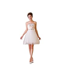 Strapless Satin/Tulle Short Lace-Up Beaded Evening Dress/Bridesmaid Dress/Wedding Party Dress 