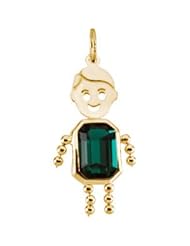 14K Yellow Boy Pendant W/Emerald Cut Imitation Birthstone May 07.00X05.00 mm