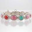 Sterling Silver Rhodochrosite, Turquoise and Spiny Oyster Link Bracelet, #9831