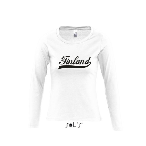 Finland Oldschool Finnland LÄNDERSHIRT EM / WM FAN Trikot – Damen Langarm Longsleeve T-Shirt S-XL , White – schwarz , S