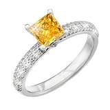 Princess Cut Shoulder Set 14K White Gold Engagement Ring with Fancy Orange-Yellow Diamond
