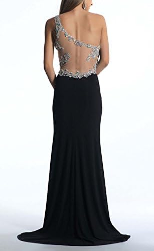 Sherrydress Women's Illusion Open Sheer Back Front Slit Beaded Jersey Dress