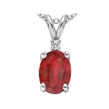 1.52 cttw 14k White Gold Genuine Ruby Oval 8x6 and Diamond Pendant in 14k White Gold