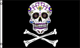 Pirate Sugar Skull Flag 3x5ft Poly