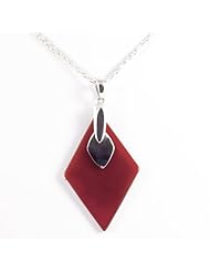 Original sterling silver 925 red stone diamond shaped pendant 62 mm long with silver motif. Comes with sterling silver chain 438 mm long. Designed and hand finished in France. Matching earrings available.