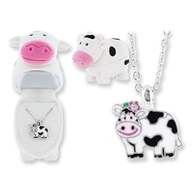 Spotted Cow Crystal Charm Pendant With Velour Cow Shaped Box