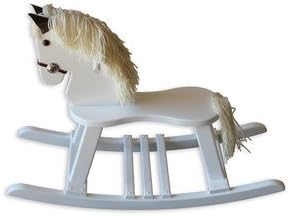 FireSkape Amish Crafted Solid Maple White Finished Pony Rocking Horse with White Mane