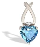 14K White Gold Genuine Heart Blue Topaz and Diamond Pendant