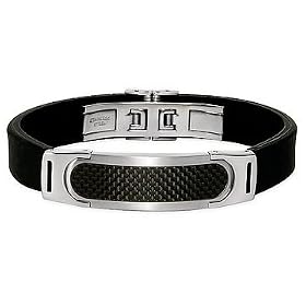 Mens Stainless Steel, Carbon Fiber & Rubber Bracelet by ROSSO
