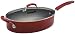Rachael Ray Porcelain Enamel II Nonstick Covered Oval Saute with Helper Handle, 5-Quart, Red