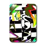 Jos Fauxtographee Abstract - Black and White Stripes With Vibrant Colors in Back of Blue, Green, Yellow and Mint Swirled - Light Switch Covers - single toggle switch