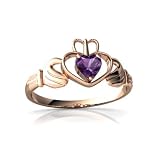 14k Rose Gold Heart Genuine Amethyst Celtic Claddagh Ring