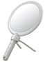 Magnifying Hand Mirror with Stand 5X to 1X in Pearl White