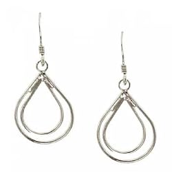 Double Drop Dangle Earrings Pear Shape in Sterling Silver 925