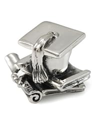 Genuine Ohm Beads (TM) Product. 925 Sterling Silver Graduation Cap Bead Charm. 100% Satisfaction Guaranteed.
