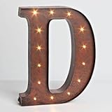 12" - Rustic Brown - Metal - Battery Operated - LED - Lighted Letter "D" | Gerson Wall Decor (92672)