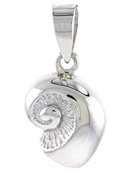 Sterling Silver Snail Seashell Pendant Flawless Quality, 1/2 inch (14 mm) tall