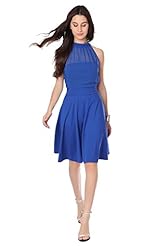 Pleated Open-Back Halter Polyamide/Viscose Skater Dress/Midi Dress 
