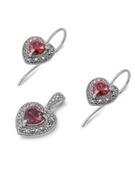Sterling Silver High Fashion Love Design Cross Pendant and Earrings Jewelry Set with Garnet CZ