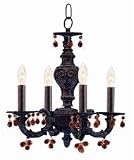 Abbie Wrought Iron Chandelier Draped with Amber Murano Crystal Drops