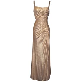 Beaded Liquid Metallic Stretch Goddess Gown Formal Prom Dress