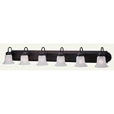 Home-Basics-07 - 6 Light Bathroom Lighting Vanity Fixture - Bronze - White Alabaster Glass - B1901