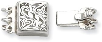 Sterling Silver 7.8mm Square Scroll Design 3-Strand Pearl Clasp