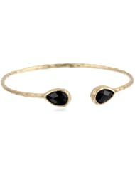 Pear Shaped Black Glass 0.5 Micron Gold Plated Brass Bangle Bracelet