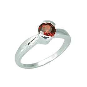 1.00 Carat Round Genuine Garnet Sterling Silver Ring