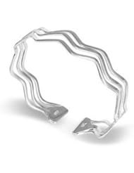 Fashion Plaza Womens 990 Sterling Silver Wave Cuff Bangle Bracelet In Three Rows Weights 14.3g 6mm Band Expandable Y54