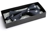 BlackNWhite - Mens Pre-Tied Polyester Skull & Cross Bone Printed Bow Tie - Black
