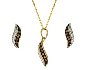 IBB - 1.45.1564 - Parure collier et boucles d'oreilles Femme - Or jaune (9 cts) 3.14 Gr - Diamant / Diamant Marron