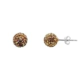 Sterling Silver 8mm Disco Ball Stud Earrings with Golden Cubic Zirconia