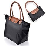 Faltbar Nylon Damen Shopping Shopper Tasche Handtasche Schultertasche Umhaengetasche Schwarz L