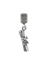925 Sterling Silver Dangle Scroll Diploma Bead, For Chamilia, Pandora, Biagi, Personality, Reflections And More Charm Bracelets